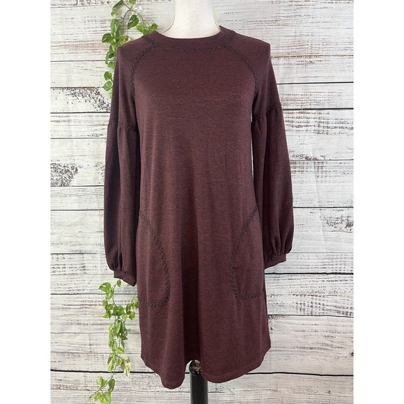 Max Studio Dress size Extra Small Burgundy Stretch Jersey Knit Pockets Casual - Picture 2 of 16